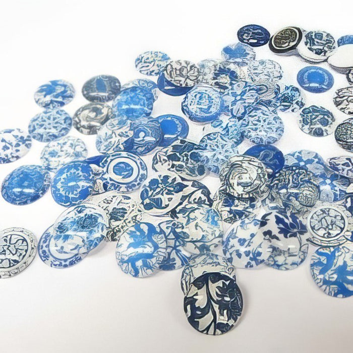 Glas Cabochon mit Sujet blau Mix 16mm 10 Stück