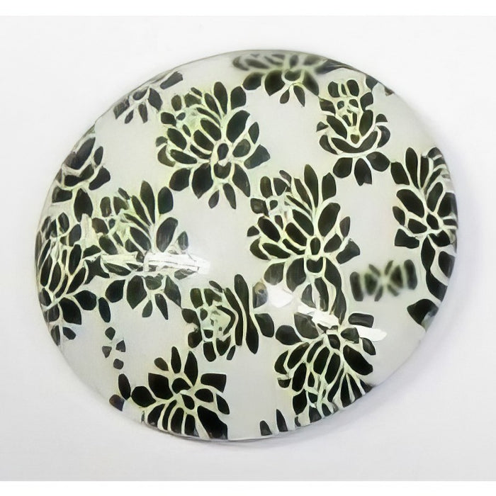 Cabochon en verre avec motif 25 mm noir et blanc, 1 pièce