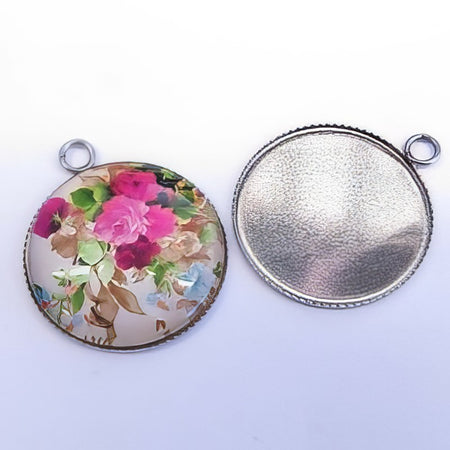 Anhänger Cabochon Edelstahl mit 25mm Glas 1 Stück