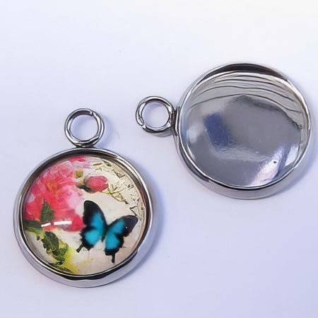 Anhänger Cabochon Edelstahl mit 12mm Glas 1 Stück