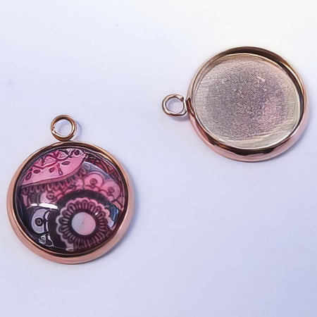 Anhänger Roségold Cabochon Edelstahl mit 12mm Glas 1 Stück