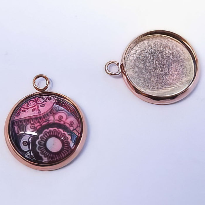 Anhänger Roségold Cabochon Edelstahl mit 12mm Glas 1 Stück