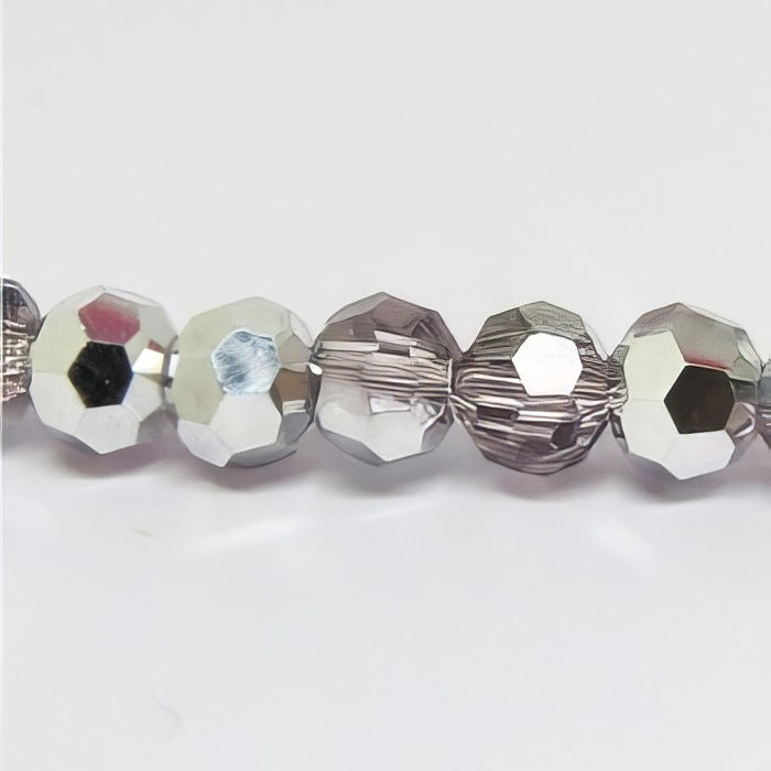 Glas rund facettiert hellamethyst/silber  4mm 1 Strang