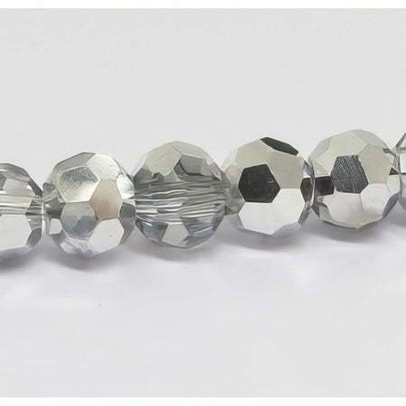 Glas rund facettiert klar/silber  4mm 1 Strang