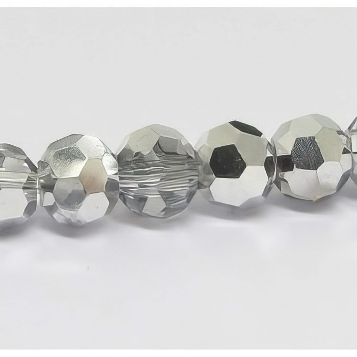 Glas rund facettiert klar/silber  4mm 1 Strang