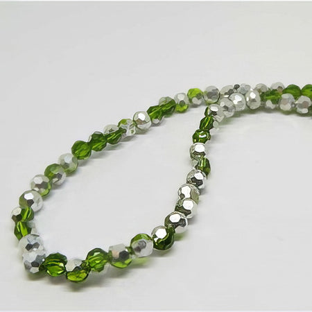 Glas rund facettiert grün/silber  4mm 1 Strang – Bild 2