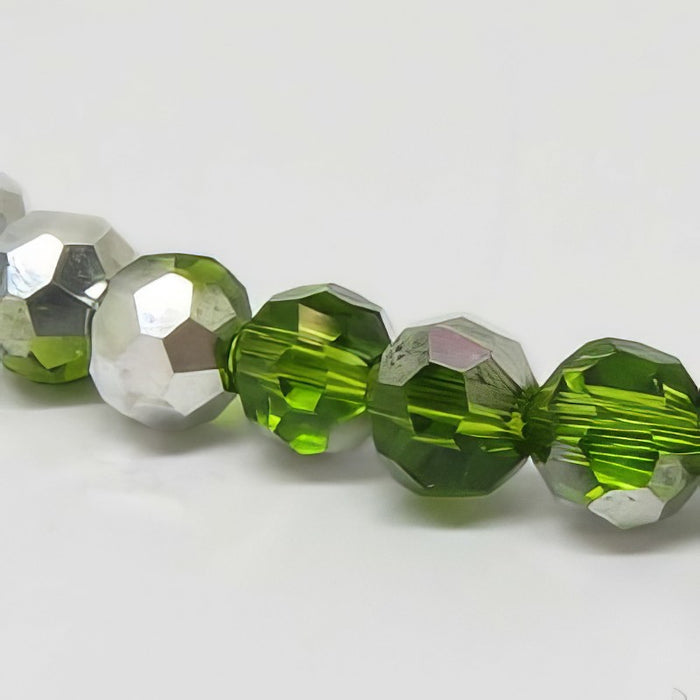 Glas rund facettiert grün/silber  4mm 1 Strang