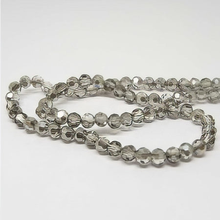 Glas rund facettiert grau 4mm 1 Strang – Bild 2