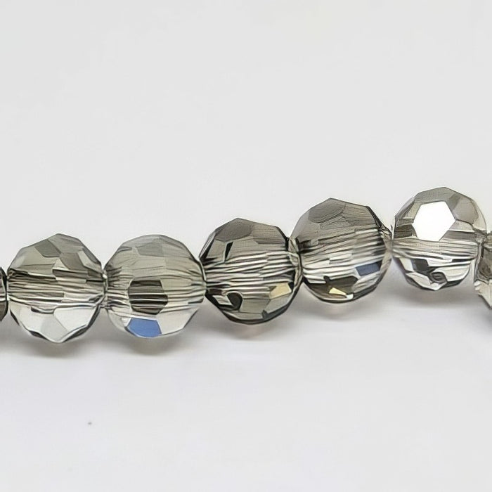 Glas rund facettiert grau 4mm 1 Strang