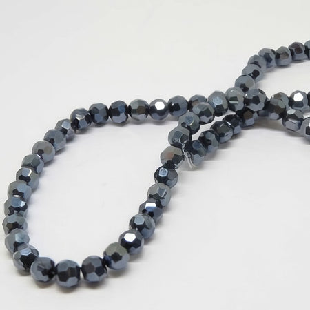 Glas rund facettiert antrazith 4mm 1 Strang – Bild 2