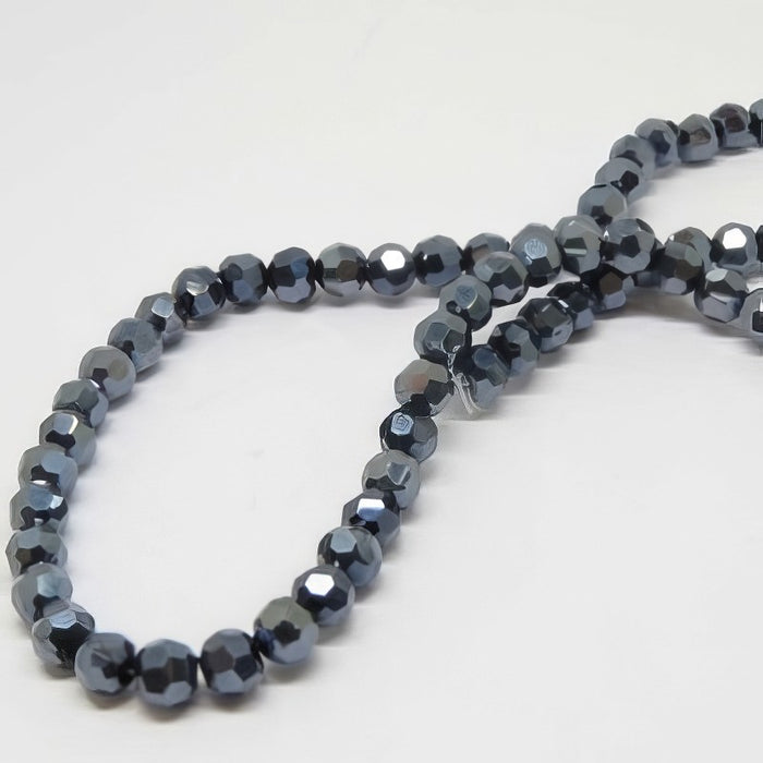 Glas rund facettiert antrazith 4mm 1 Strang – Bild 2