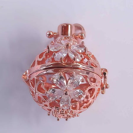 Klang Kugel rosegold mit Zirkonia Blüten weisse Kugel 1 Stück