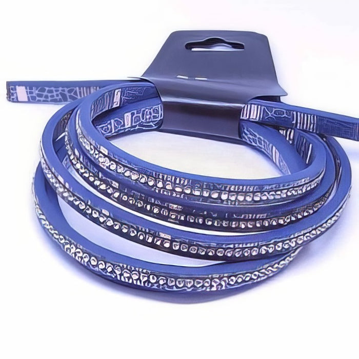 Lederimitat blau mit Strasssteinchen 6x2.3mm ca.110cm