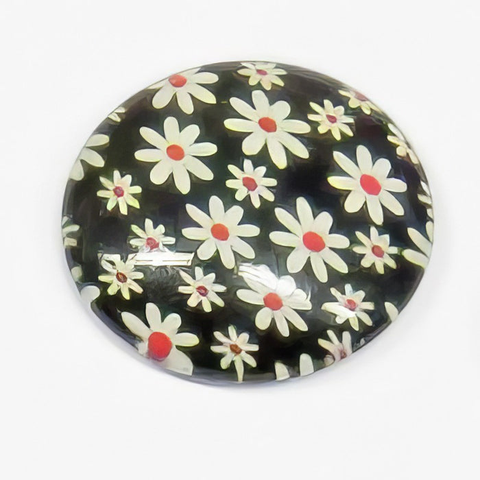 Cabochon en verre avec motif 25 mm noir et blanc, 1 pièce