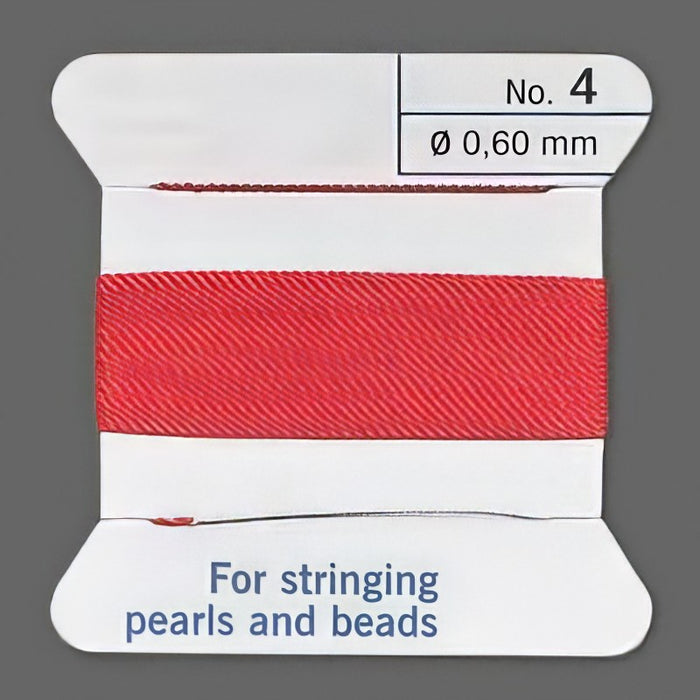 Perlenfaden rot zum knüpfen mit Nadel 0.6mm SEIDE 1.8m