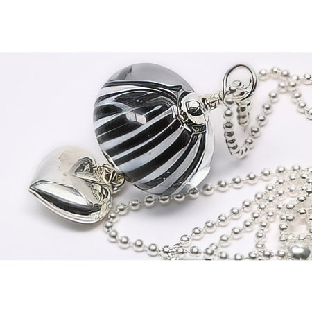 Kette Muranoglas Perle Streifen schwarz Herz Silber 925