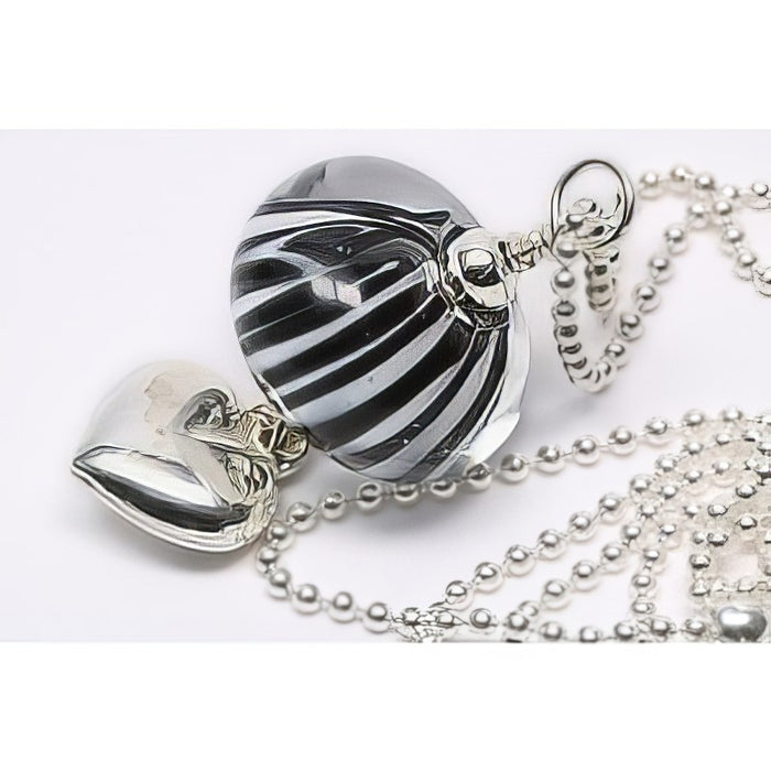Kette Muranoglas Perle Streifen schwarz Herz Silber 925