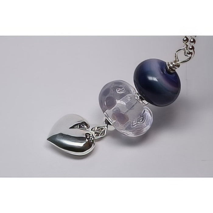 Kette Muranoglas Perlen blau transparent Herz Silber 925