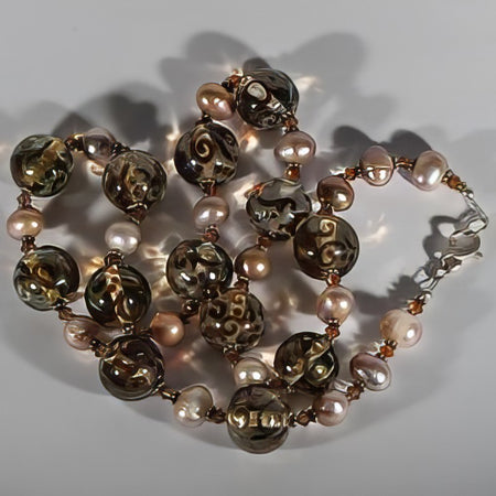 Kette Muranoglas Gold klar Swarovski Silber 925