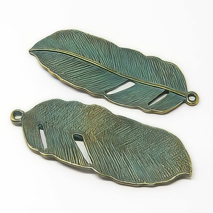Anhänger Feder bronzef.Patina 43x17mm 1 stück