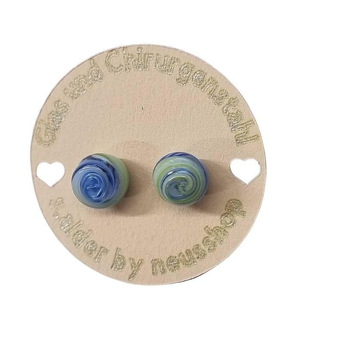 Ohrstecker Chirurgenstahl grün blau swirl handgemacht
