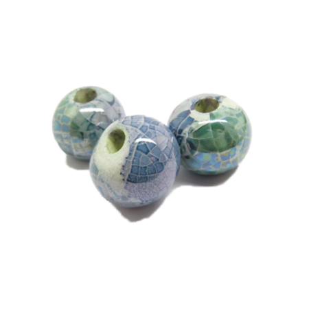 Keramikperle blau/grün  krakeliert 16mm 1 Stück