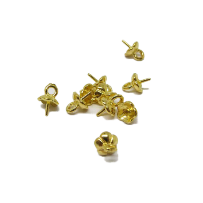 Kappe mit Stift goldfarben 7x6mm Blümchen 10 Stück