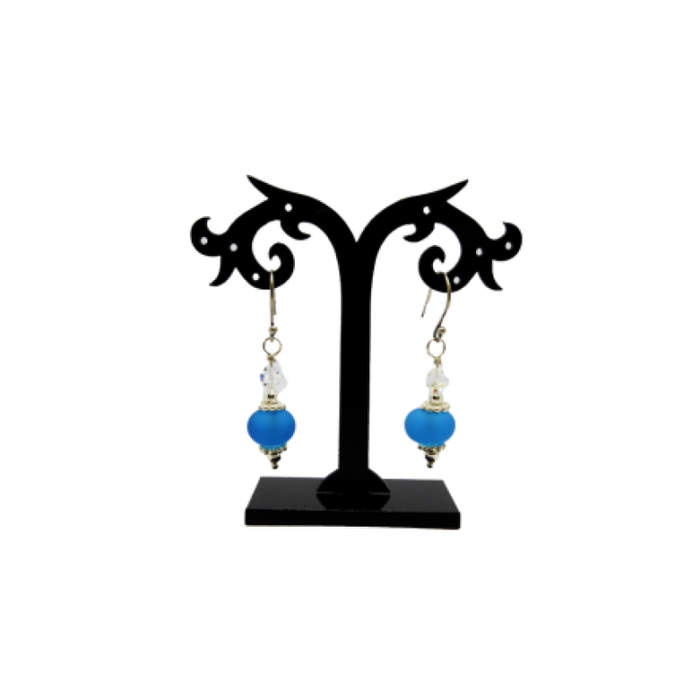 Ohrringe Aqua Glas matt mit Swarovski 925 Silber