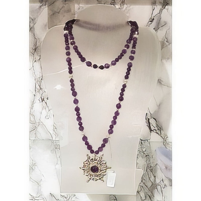 Kette 90cm Amethyst mit handgefertigtem Anhänger 925