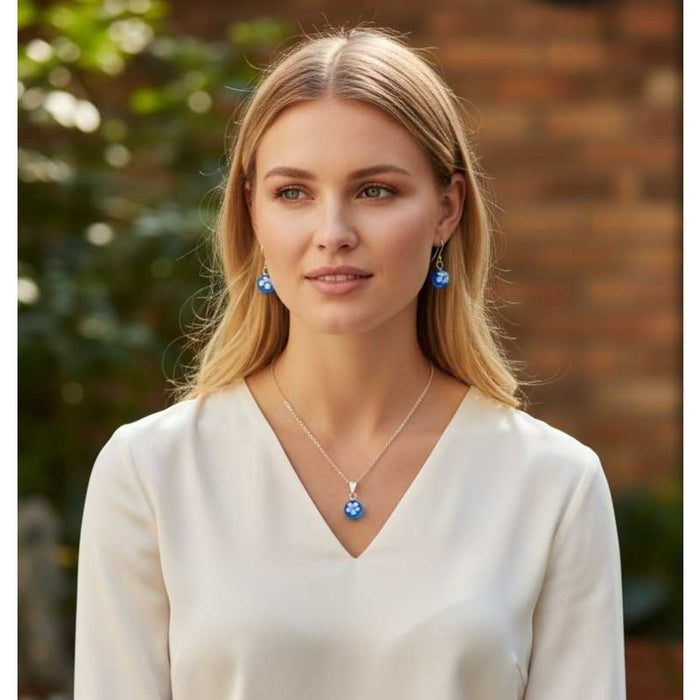 Set Aqua mit weissen Blümchen Muranoglas Perle – Bild 2