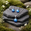 Set Aqua mit weissen Blümchen Muranoglas Perle