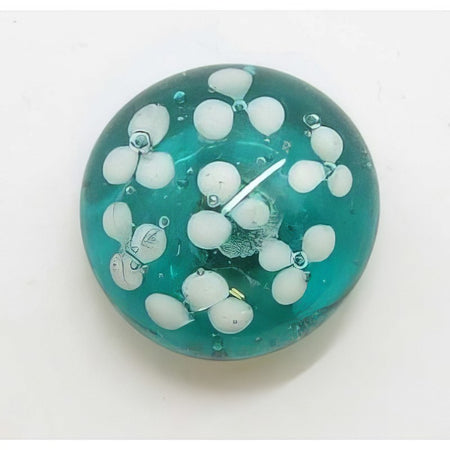 Ringtop Glasperle 23mm Petrol mit weisse Blümchen