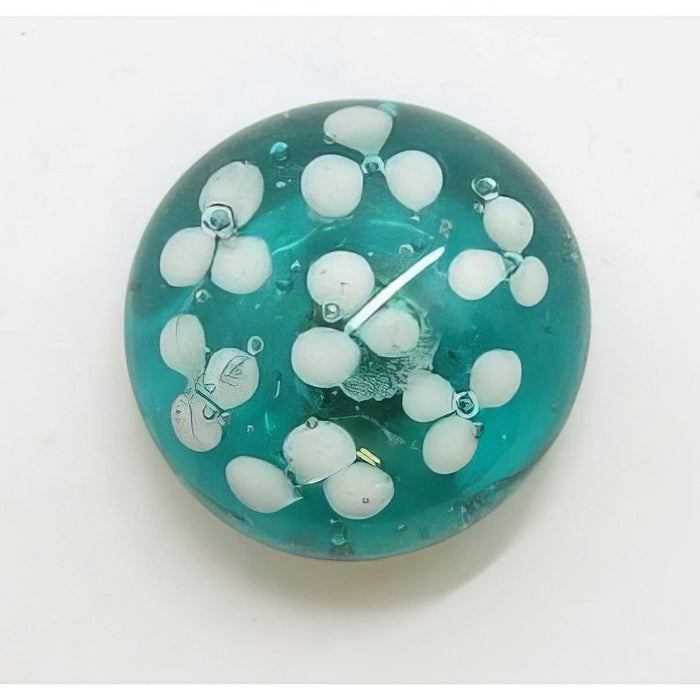 Ringtop Glasperle 23mm Petrol mit weisse Blümchen