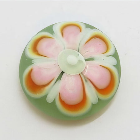 Ringtop Glasperle 19mm Blume Grün Orange Rosa