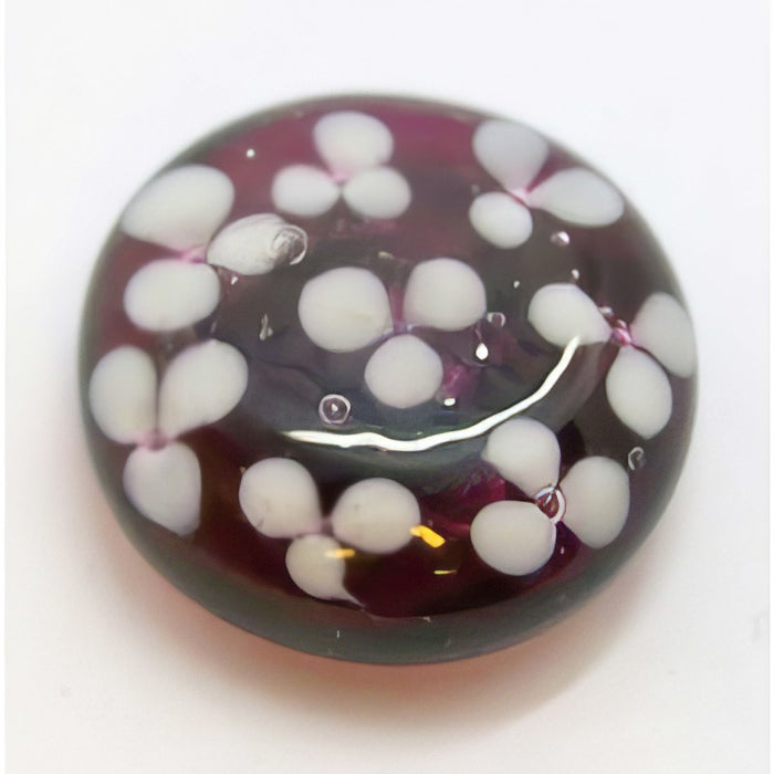 Ringtop Glasperle 23.4mm Amethyst mit weissen Blümchen