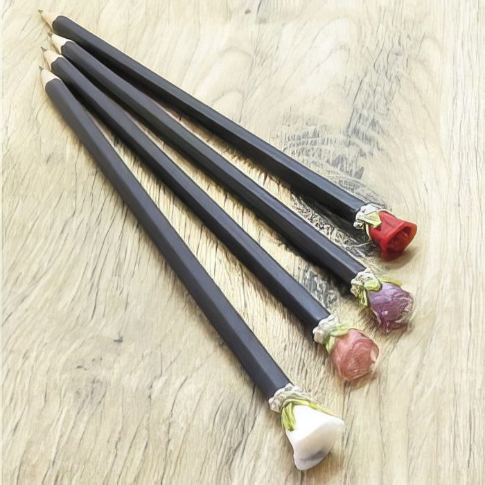 Bleistift mit Handgefertigter roter Glas Rose 1 Stk – Bild 2