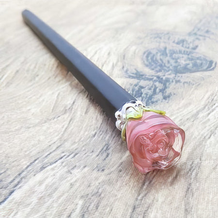 Bleistift mit Handgefertigter rosa Glas Rose 1 Stk