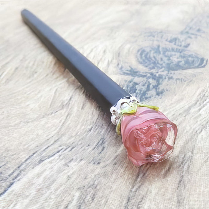 Bleistift mit Handgefertigter rosa Glas Rose 1 Stk