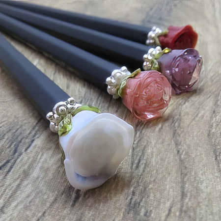 Bleistift mit Handgefertigter lila Glas Rose 1 Stk – Bild 2