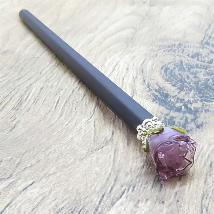 Bleistift mit Handgefertigter lila Glas Rose 1 Stk