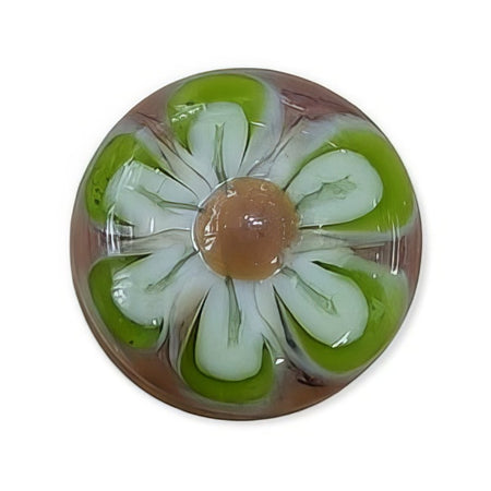Ringtop Glasperle 19mm Blume grün/weiss/rosa Swissmade