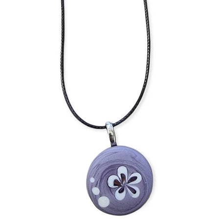 Kette mit Anhänger aus Glas lila matt 21mm handgemacht – Bild 2