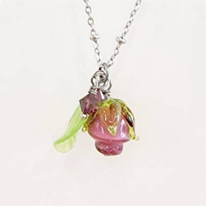 Kette Murano Glas Rosenknospe Pink Edelstahl – Bild 2
