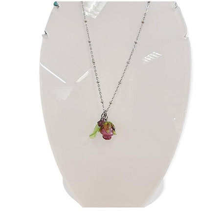 Kette Murano Glas Rosenknospe Pink Edelstahl