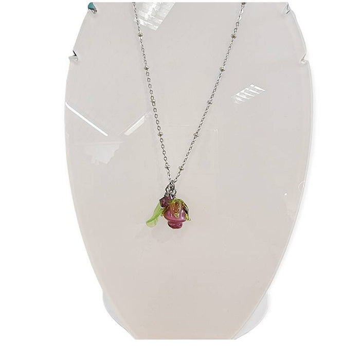 Kette Murano Glas Rosenknospe Pink Edelstahl