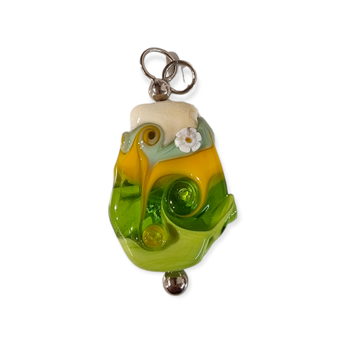 Anhänger Farbwelten Murano Glas Perle Creme / Grün