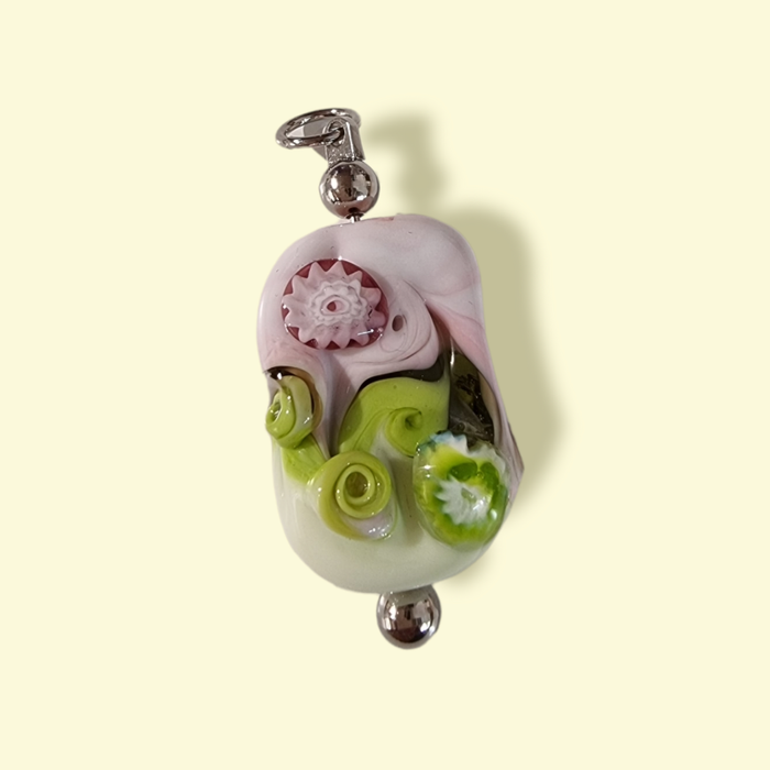 Anhänger Farbwelten Murano Glas Perle Rosa/ Grün – Bild 2