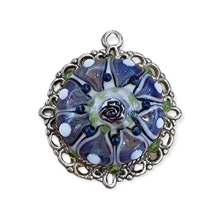 Anhänger Cabochon Purple Rose Murrini Murano Glas
