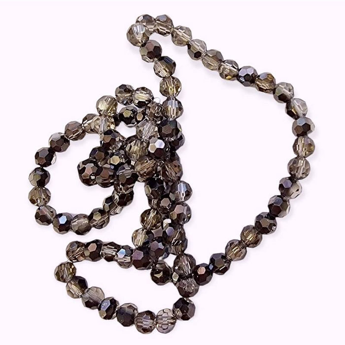 Glas rund Facettiert schwarz rauch 4mm 1 Strang