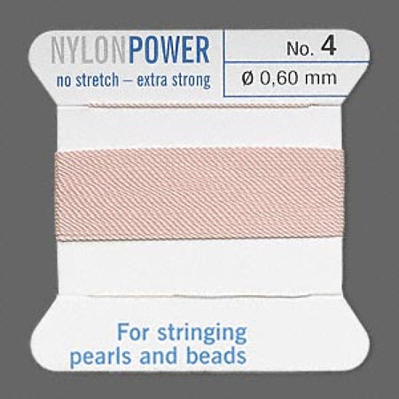 Perlenfaden m.Nadel #4 lachs Nylon 0.6mm SEIDE 1.8m